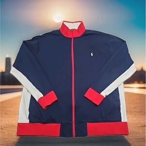 POLO RALPH LAUREN MEN'S PERFORMANCE TRACK JACKET SZ 2XLT Red White Blue $148